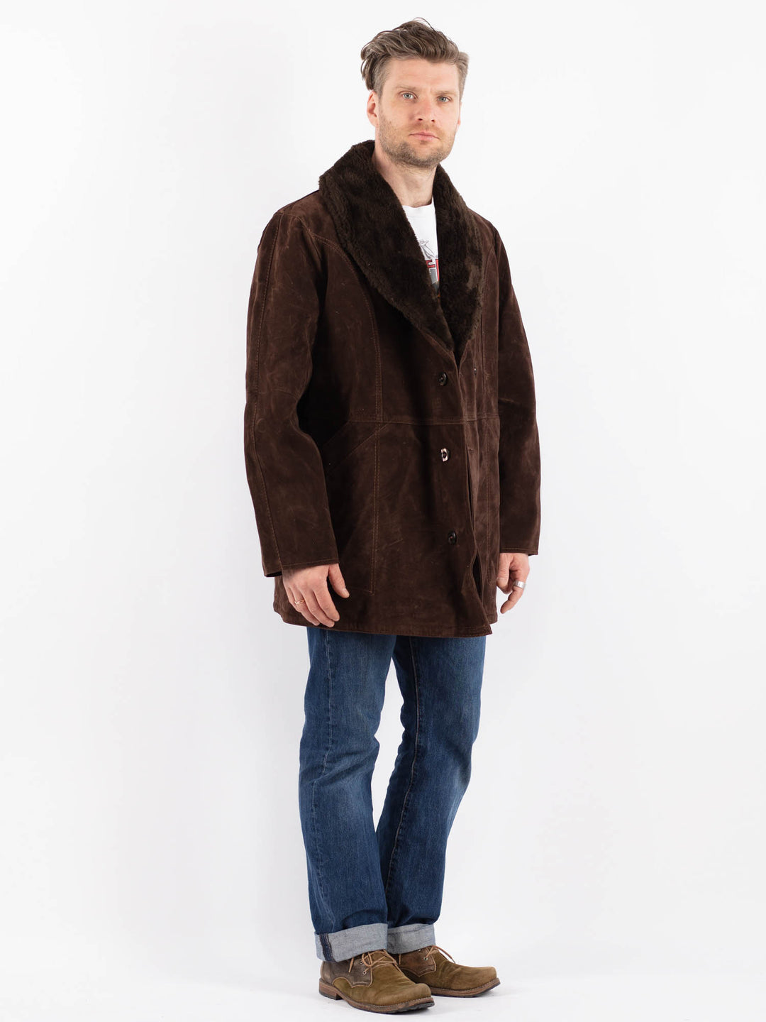 Vintage 90's Men Faux Sheepskin c in BrownZ1538
