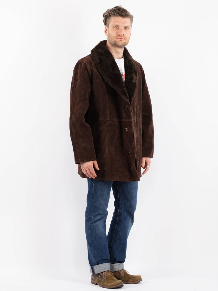 Vintage 90's Men Faux Sheepskin c in BrownZ1538