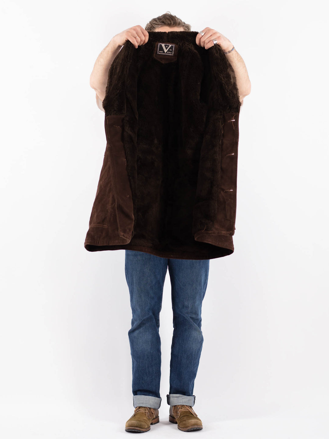 Vintage 90's Men Faux Sheepskin c in BrownZ1538