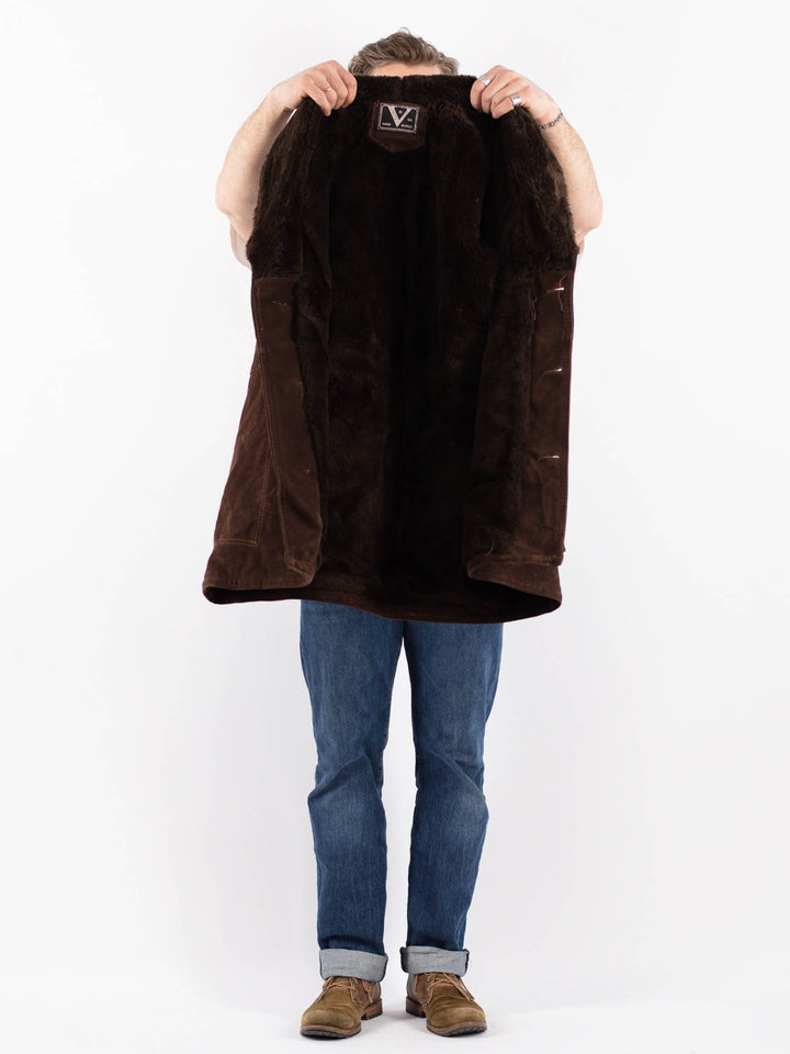 Vintage 90's Men Faux Sheepskin c in BrownZ1538