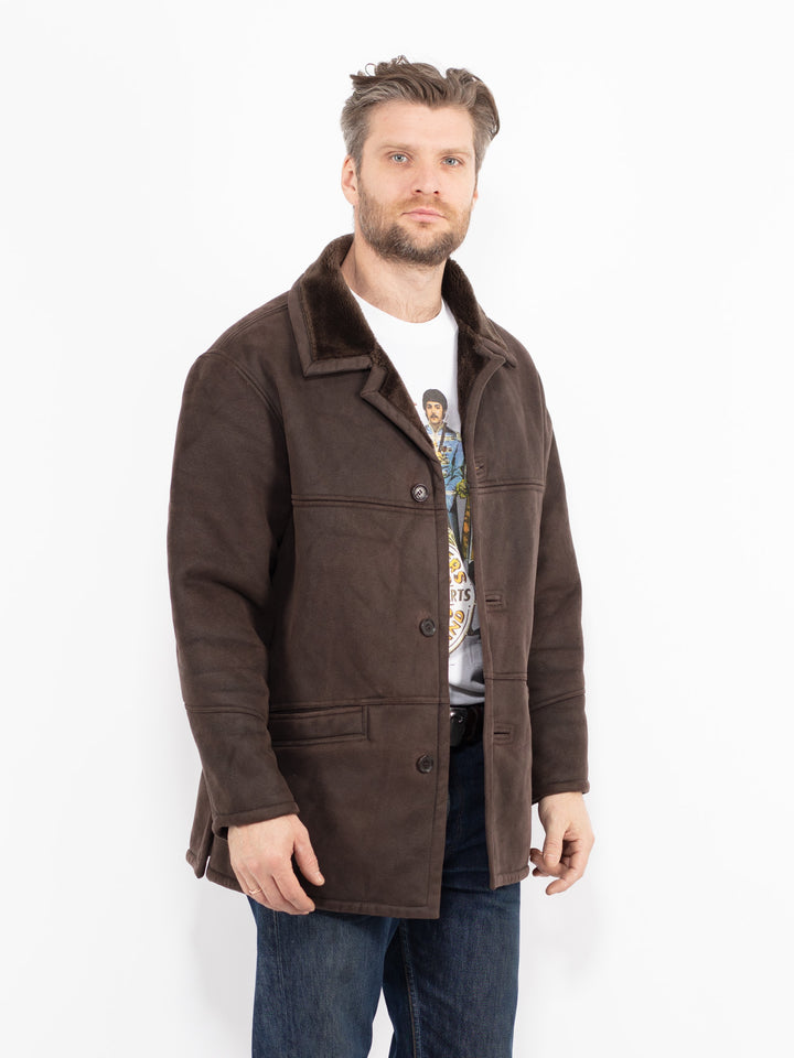 Vintage 90's Men Faux Sheepskin Coat in BrownZ2705