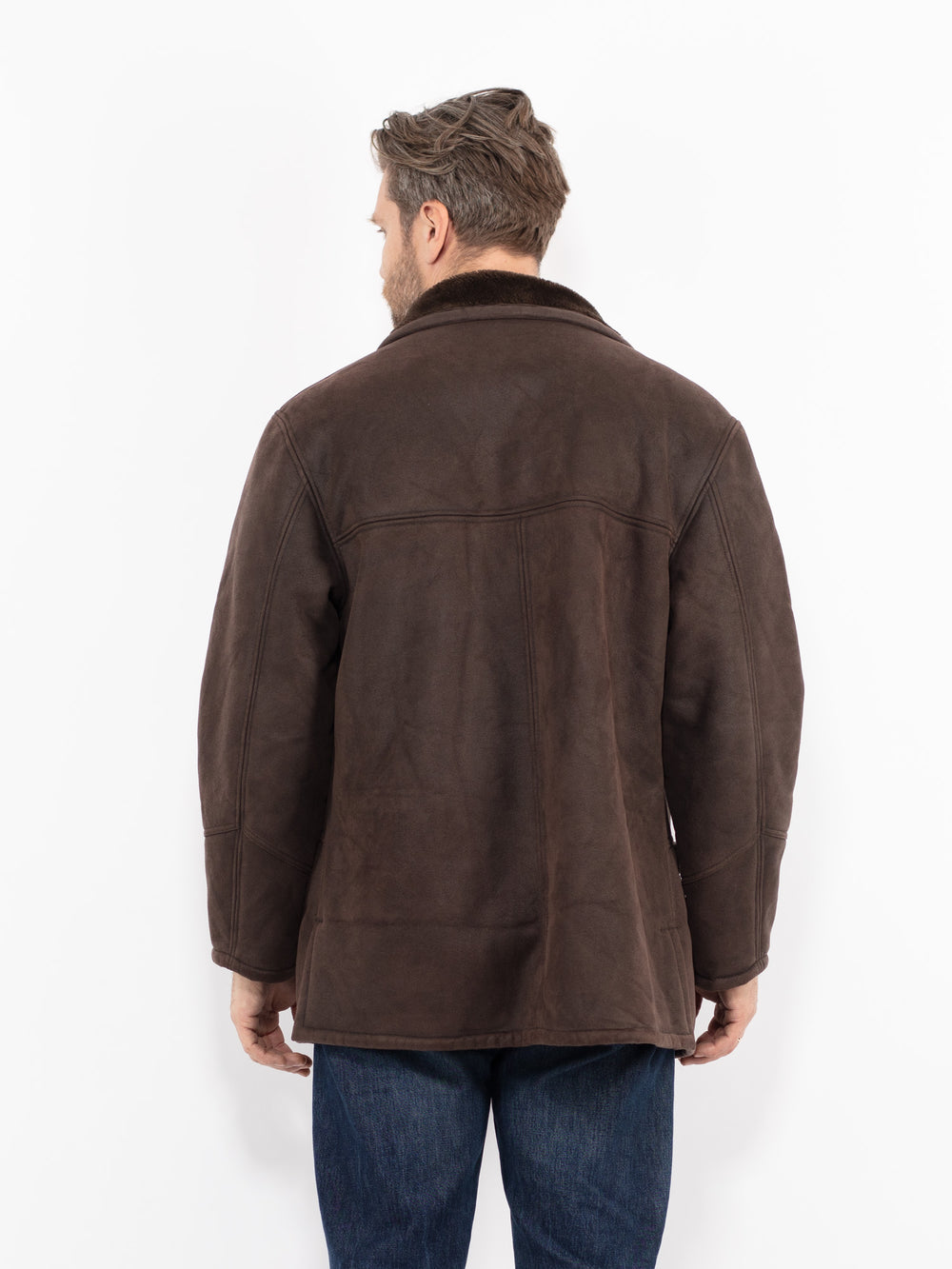 Vintage 90's Men Faux Sheepskin Coat in BrownZ2705