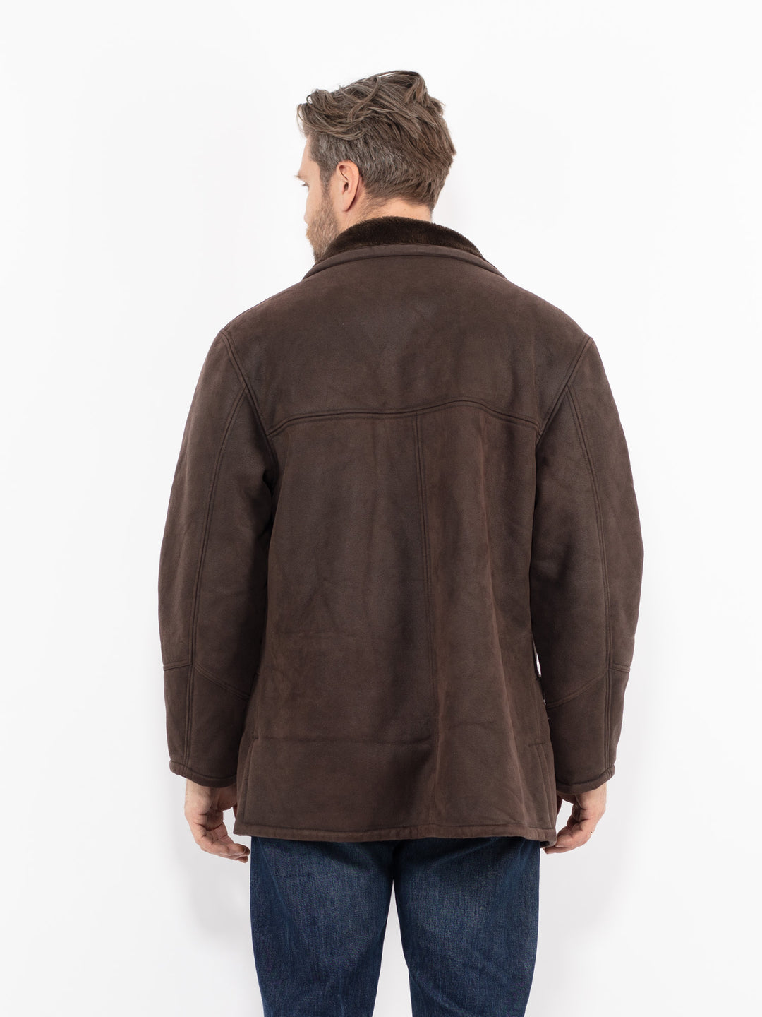 Vintage 90's Men Faux Sheepskin Coat in BrownZ2705
