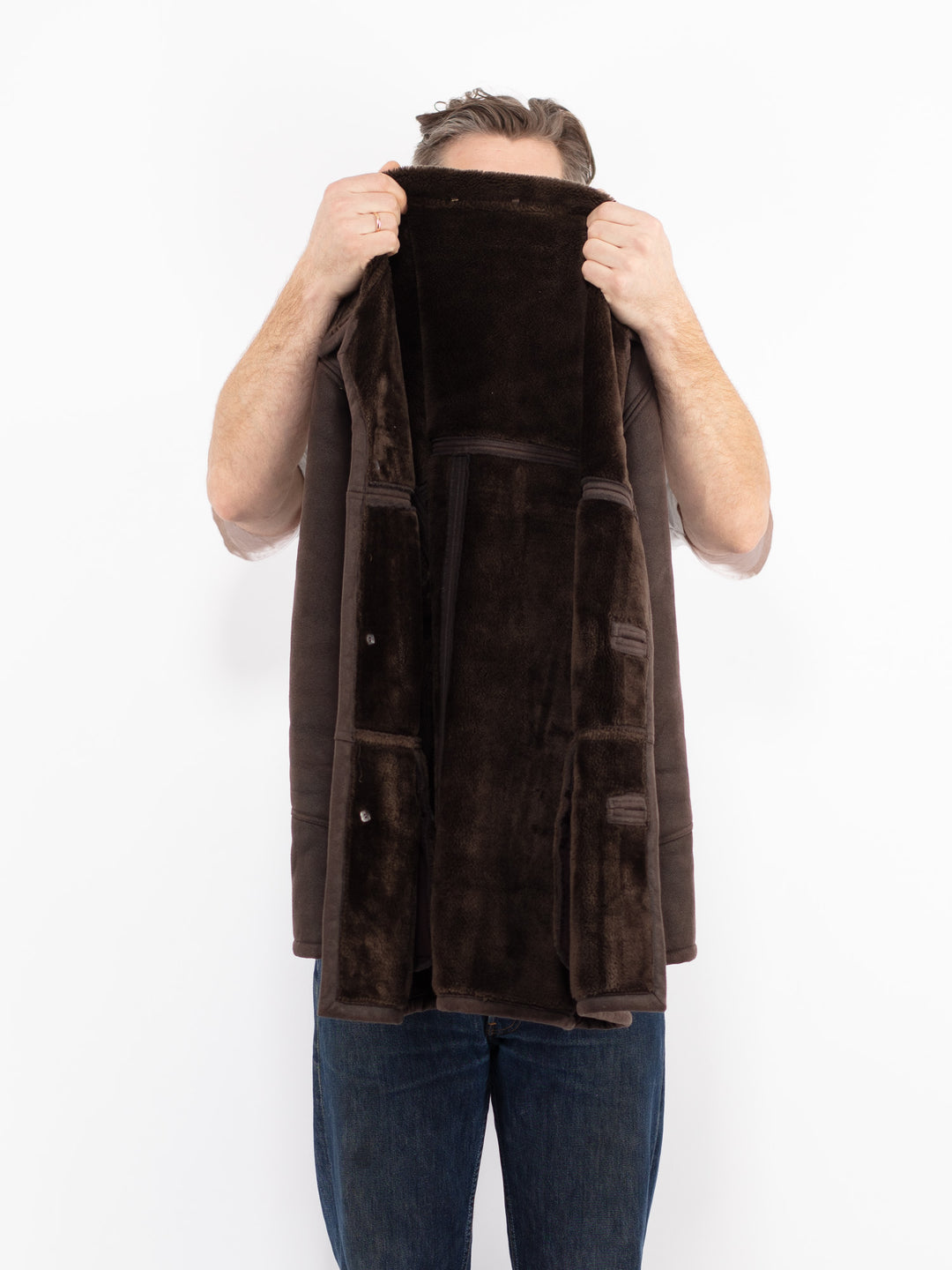 Vintage 90's Men Faux Sheepskin Coat in BrownZ2705