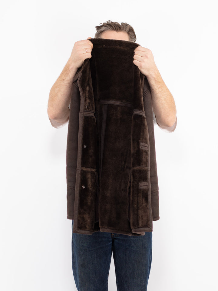 Vintage 90's Men Faux Sheepskin Coat in BrownZ2705