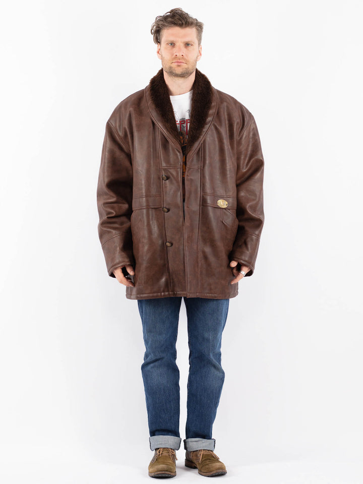 Vintage 90's Men Faux Sheepskin Coat in BrownZ1544