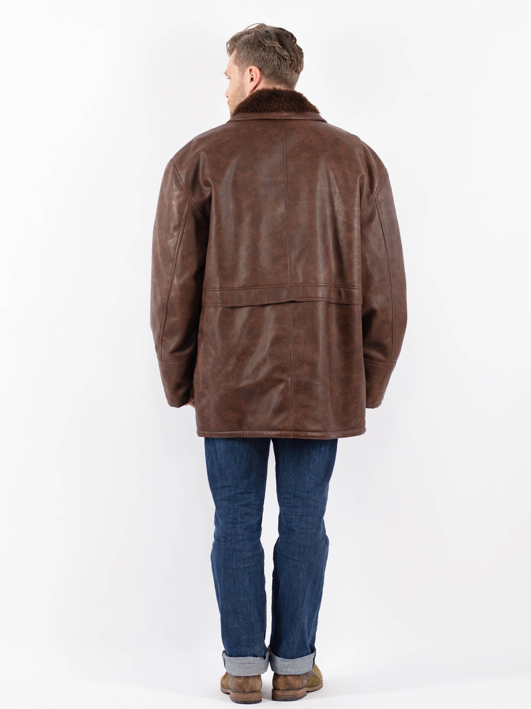 Vintage 90's Men Faux Sheepskin Coat in BrownZ1544