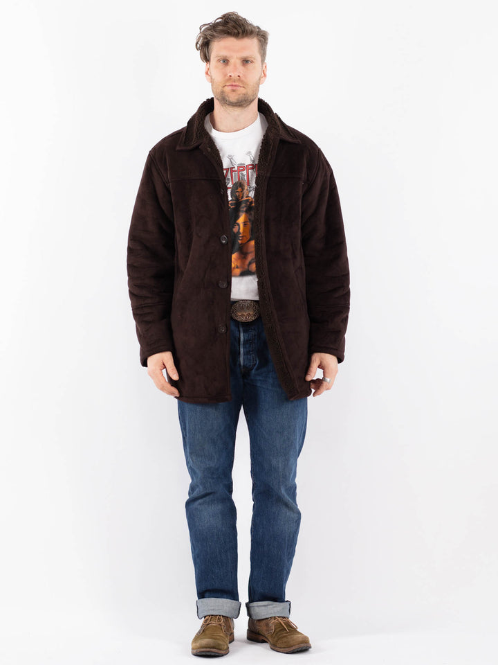Vintage 90's Men Faux Sheepskin Coat in BrownZ1545