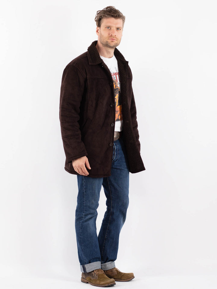 Vintage 90's Men Faux Sheepskin Coat in BrownZ1545