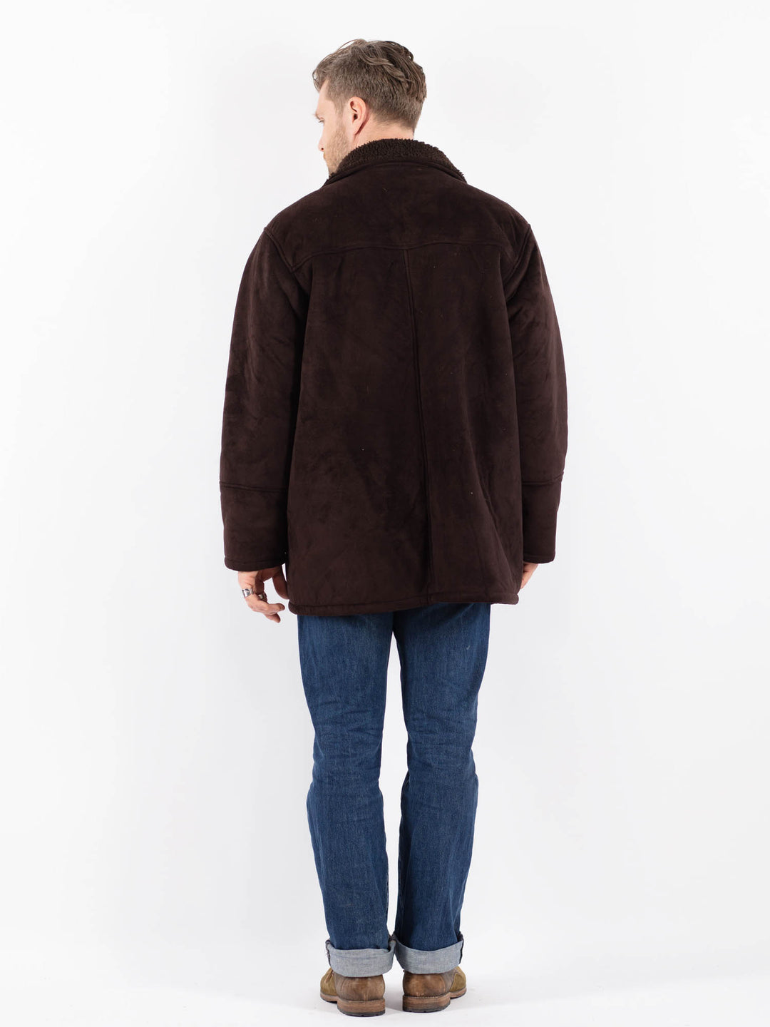 Vintage 90's Men Faux Sheepskin Coat in BrownZ1545