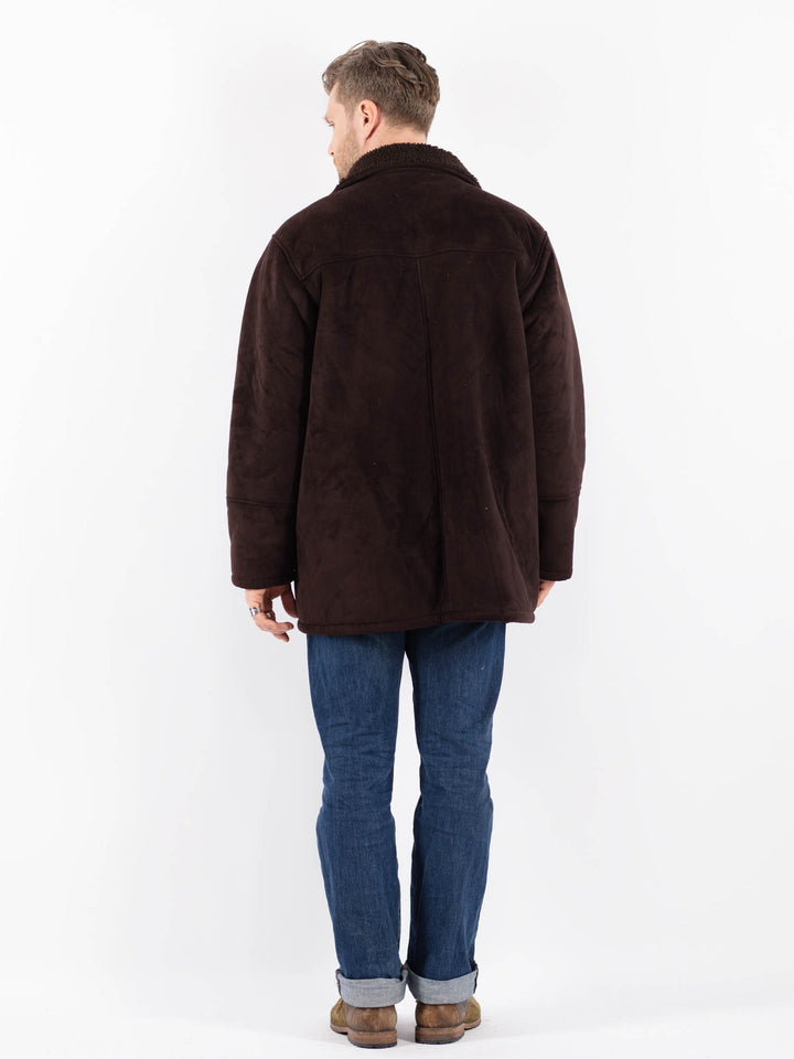 Vintage 90's Men Faux Sheepskin Coat in BrownZ1545