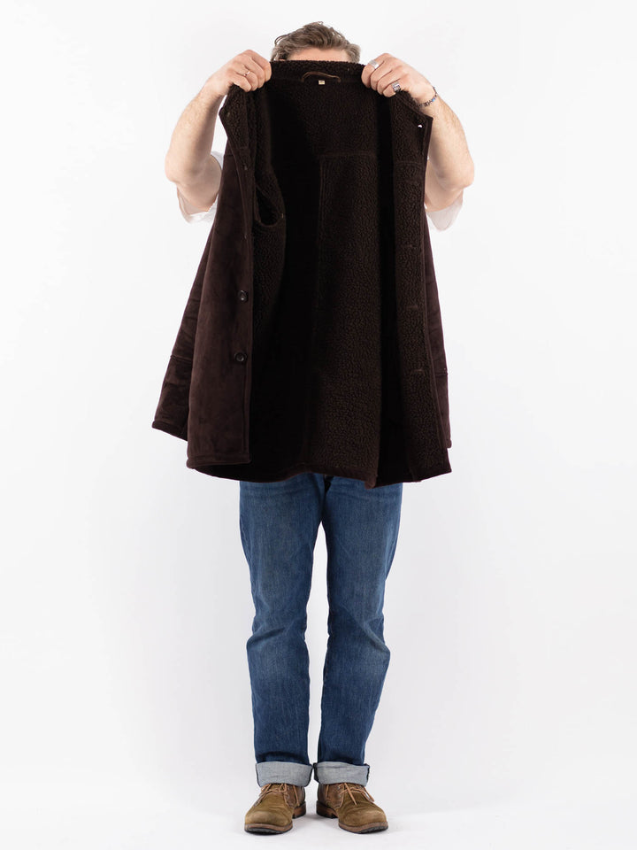 Vintage 90's Men Faux Sheepskin Coat in BrownZ1545