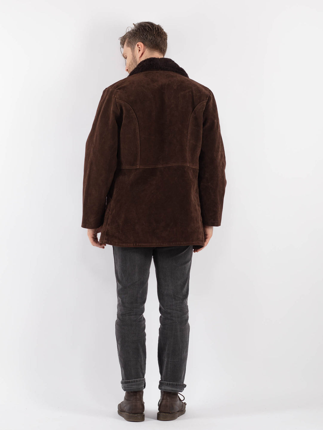 Vintage 90's Men Faux Sheepskin Coat in BrownZ549