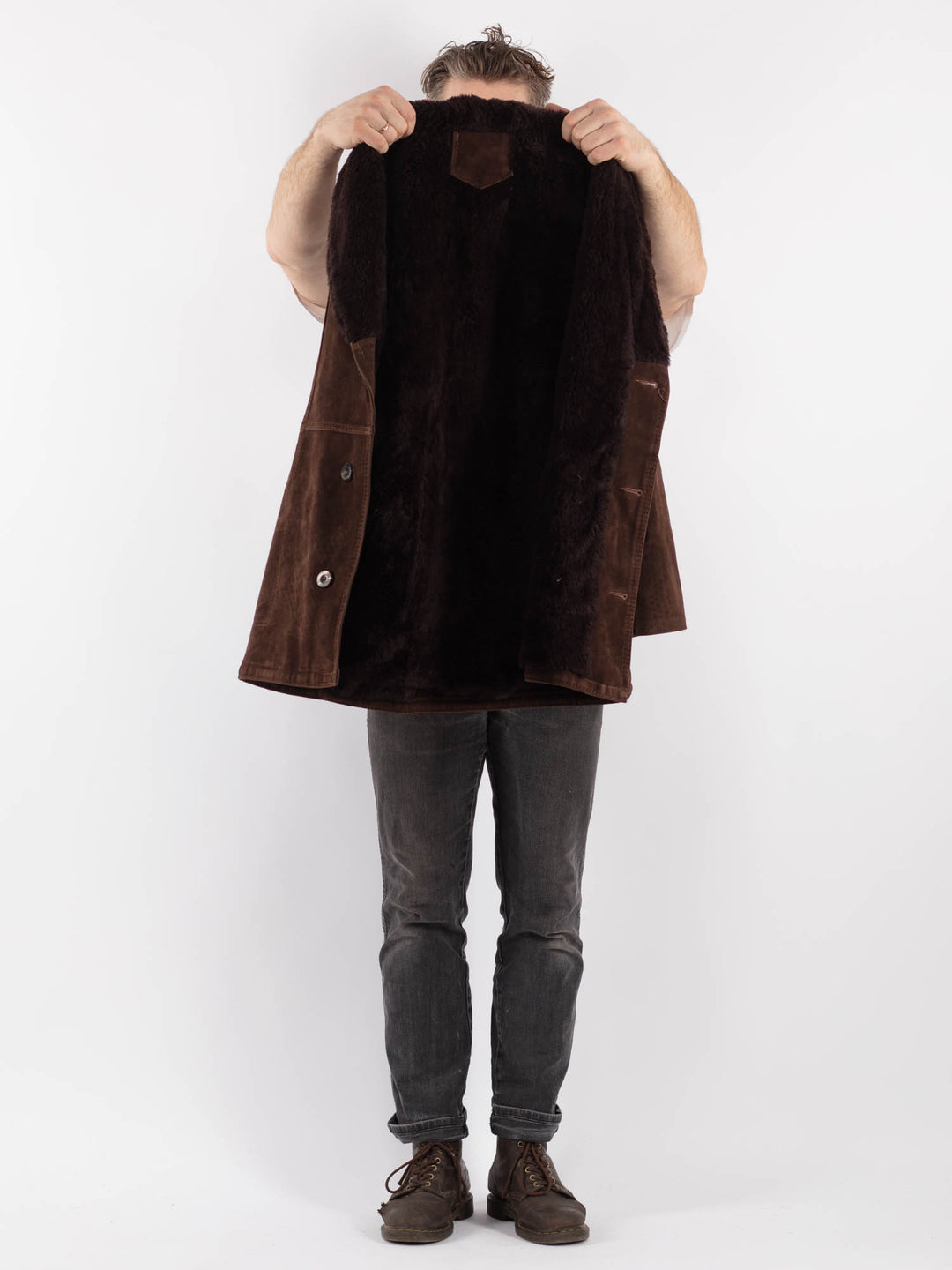 Vintage 90's Men Faux Sheepskin Coat in BrownZ549