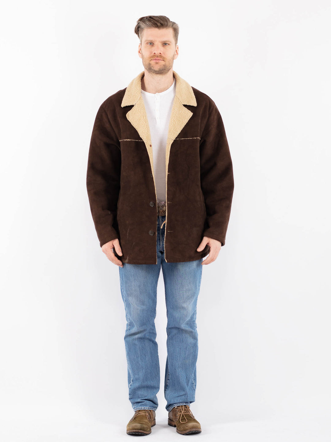 Vintage 90's Men Faux Sheepskin Coat in BrownZ1441