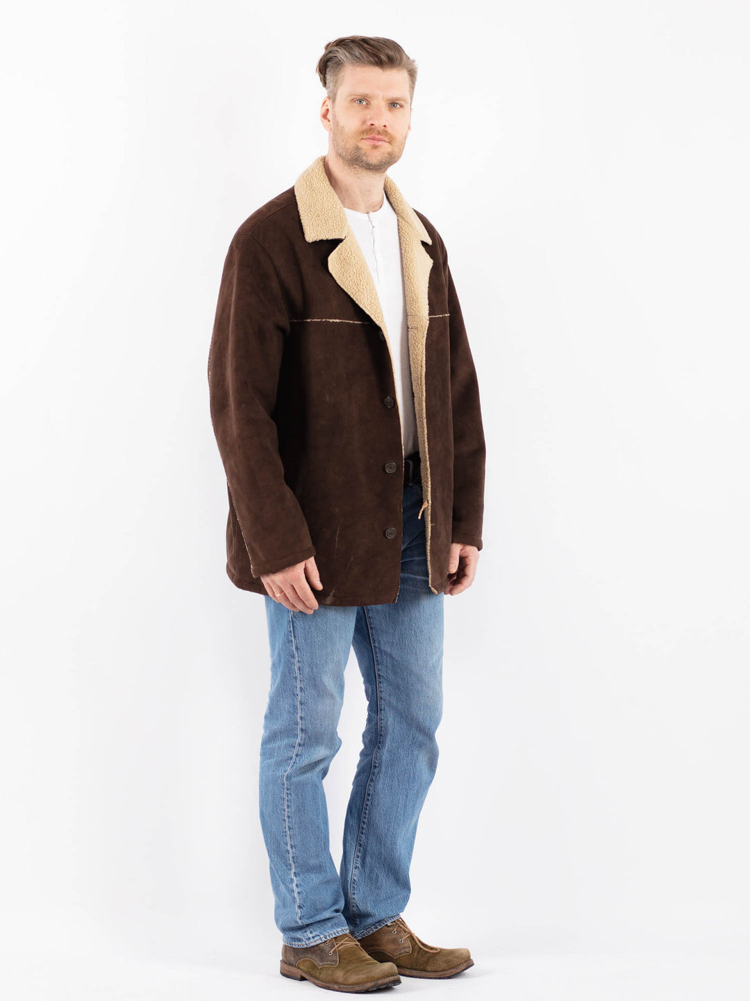 Vintage 90's Men Faux Sheepskin Coat in BrownZ1441