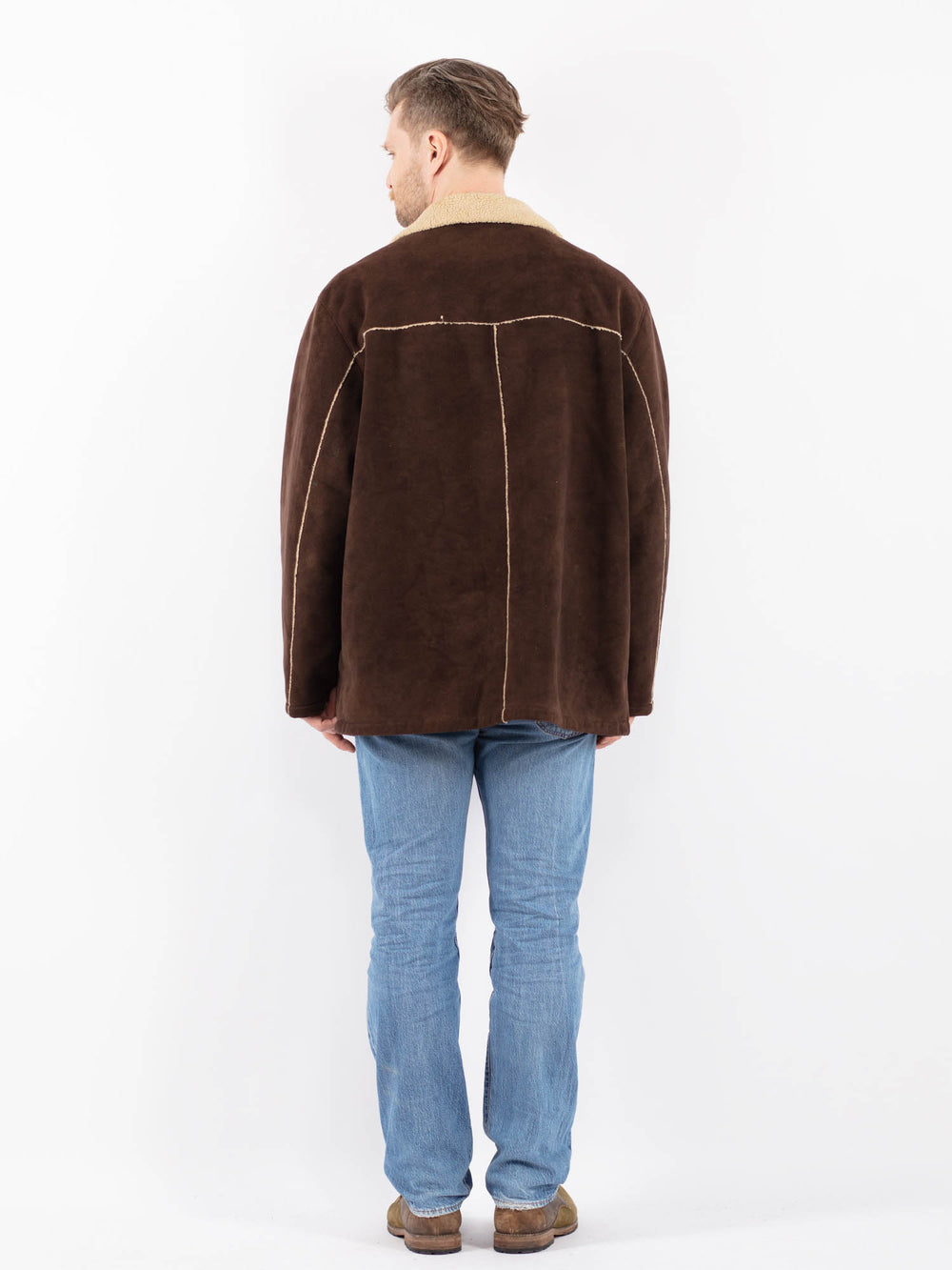 Vintage 90's Men Faux Sheepskin Coat in BrownZ1441