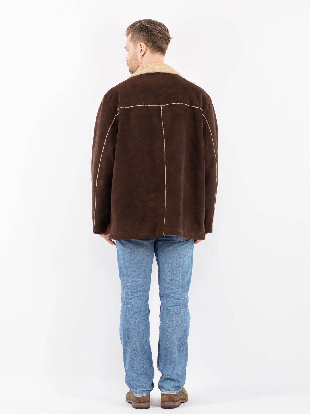 Vintage 90's Men Faux Sheepskin Coat in BrownZ1441