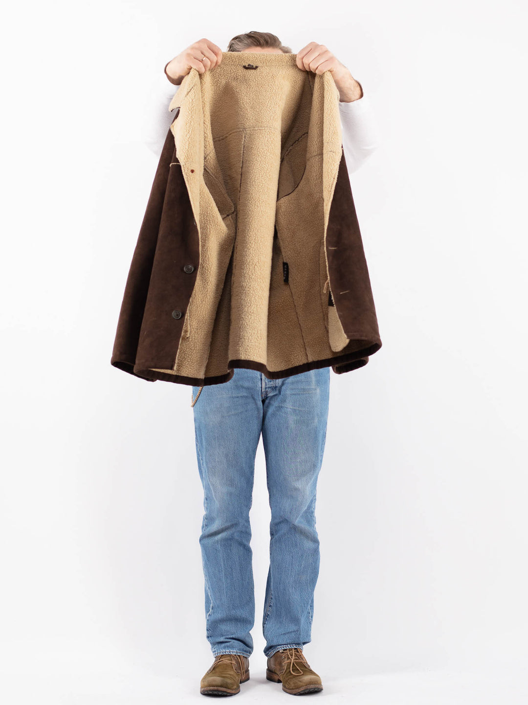 Vintage 90's Men Faux Sheepskin Coat in BrownZ1441