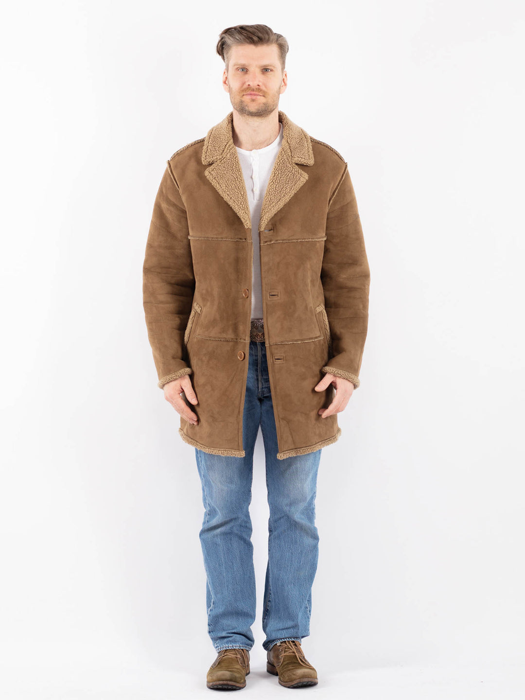 Vintage 00's Men Faux Sheepskin Coat in BeigeZ1442