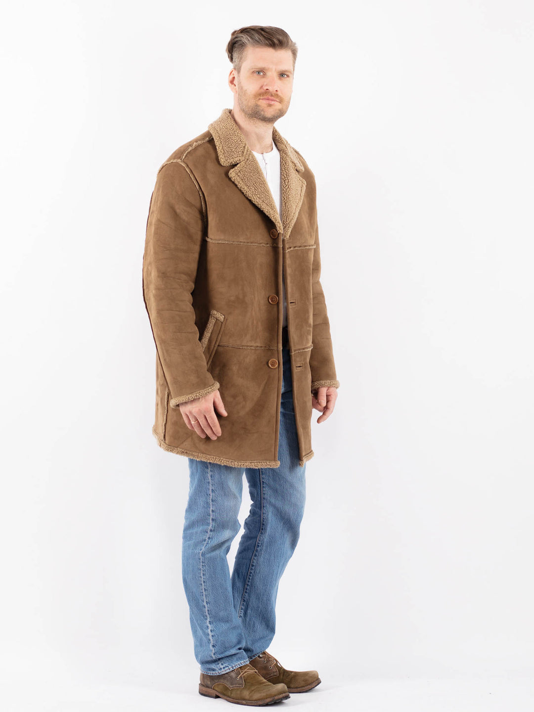 Vintage 00's Men Faux Sheepskin Coat in BeigeZ1442