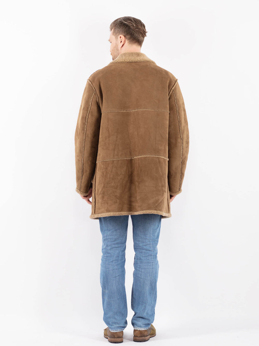 Vintage 00's Men Faux Sheepskin Coat in BeigeZ1442
