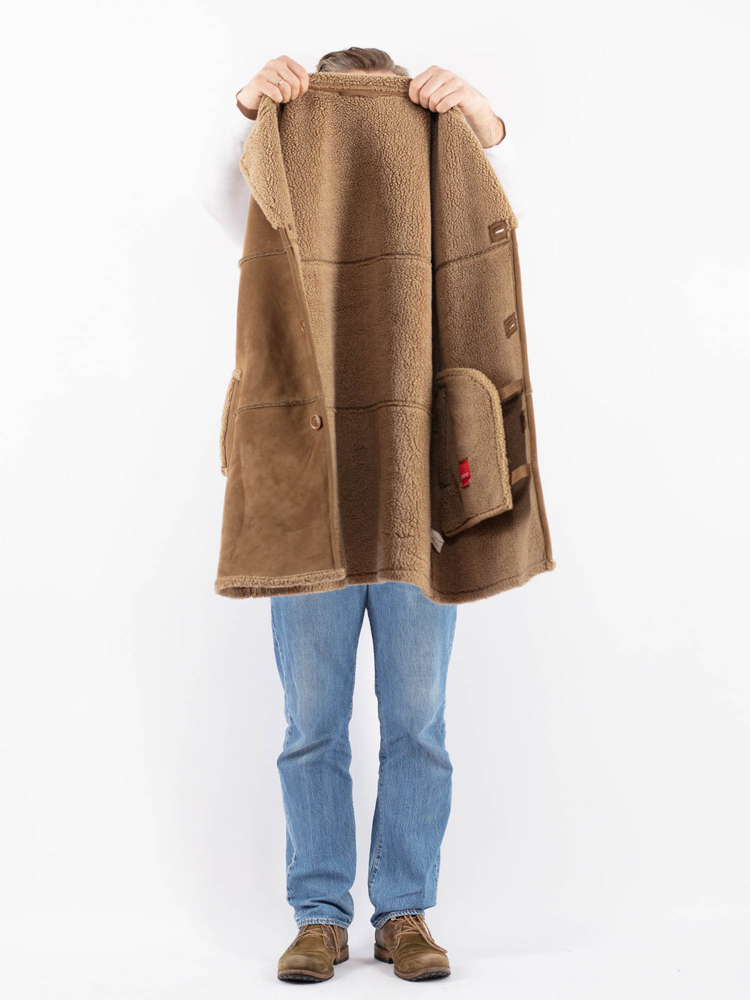 Vintage 00's Men Faux Sheepskin Coat in BeigeZ1442