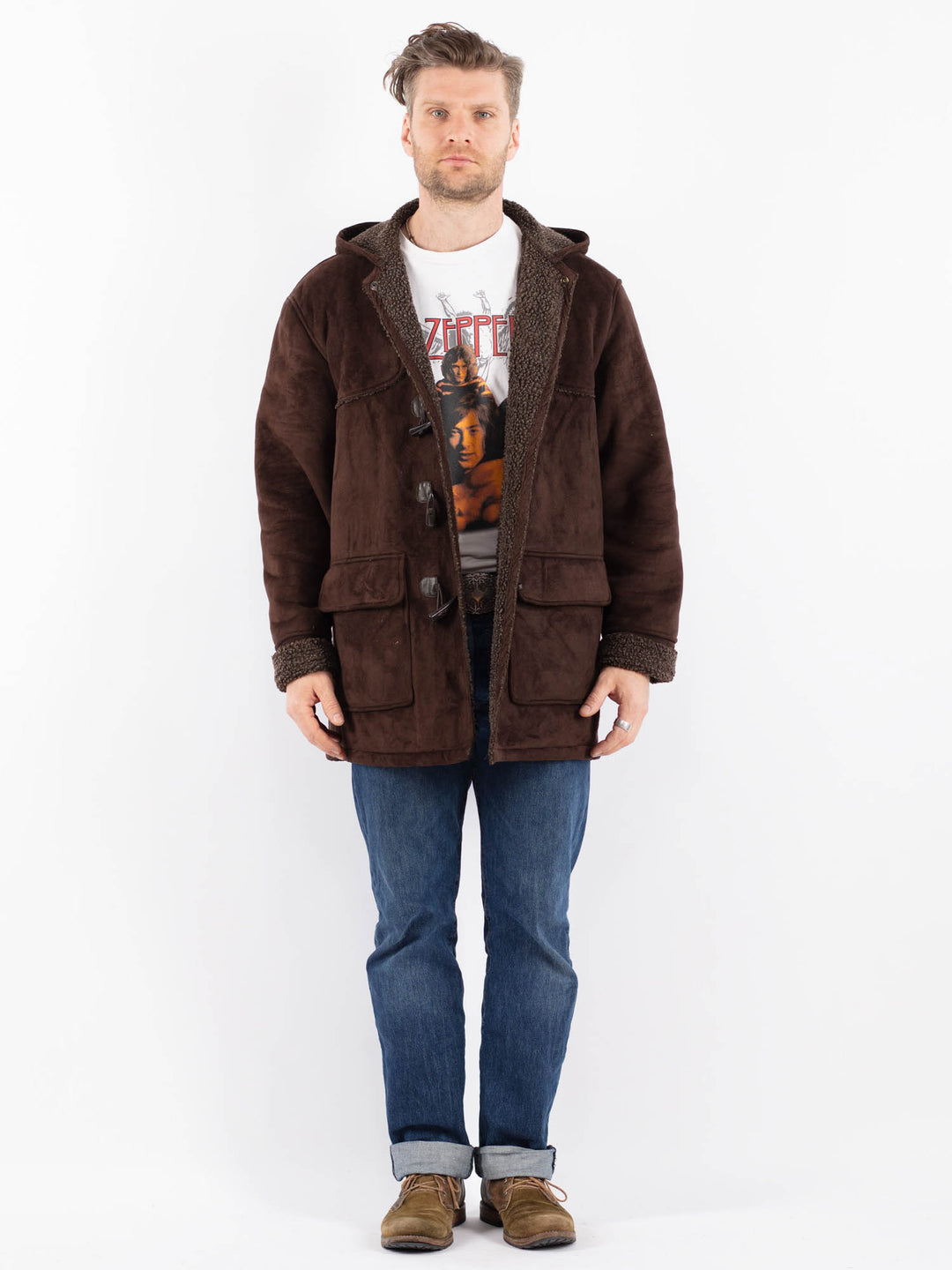 Online Vintage Store Vintage 90's Men Faux Sheepskin Coat in