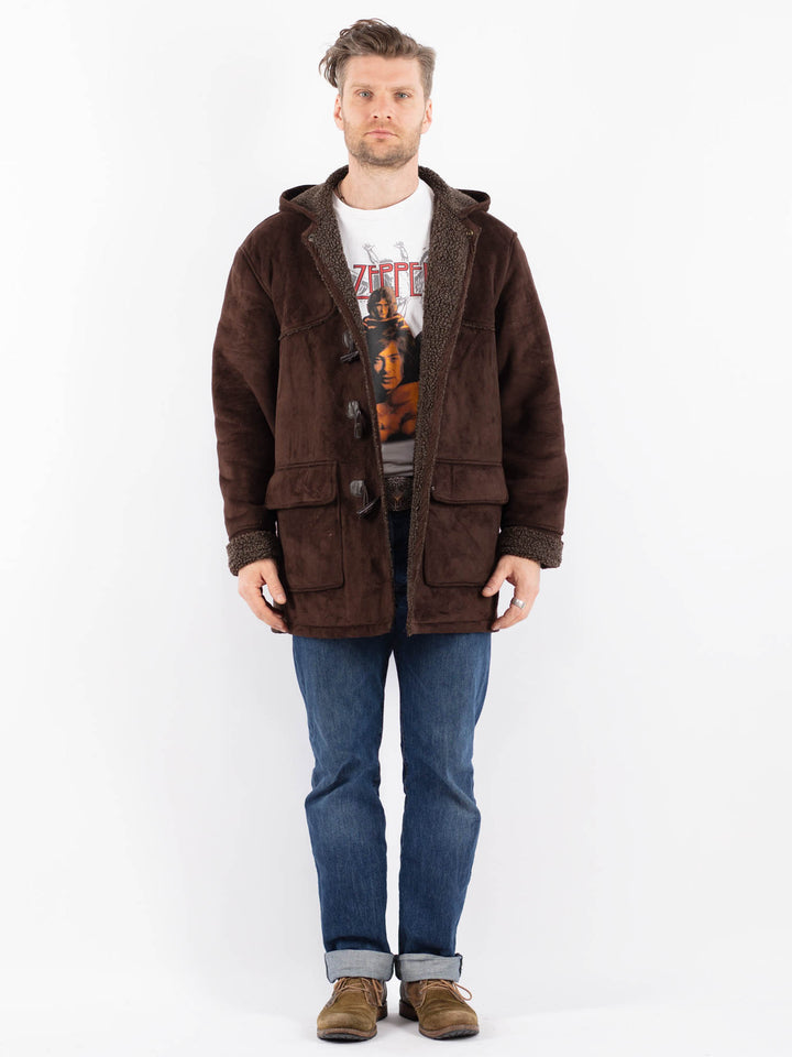 Vintage 90's Men Faux Sheepskin Coat in BrownZ1551