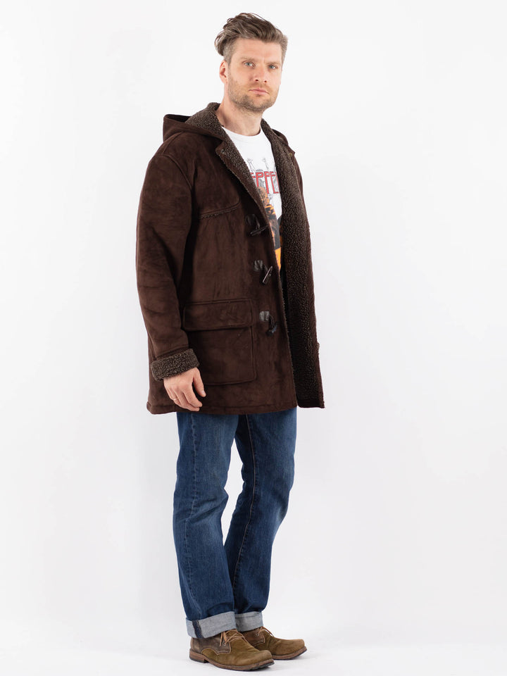 Vintage 90's Men Faux Sheepskin Coat in BrownZ1551