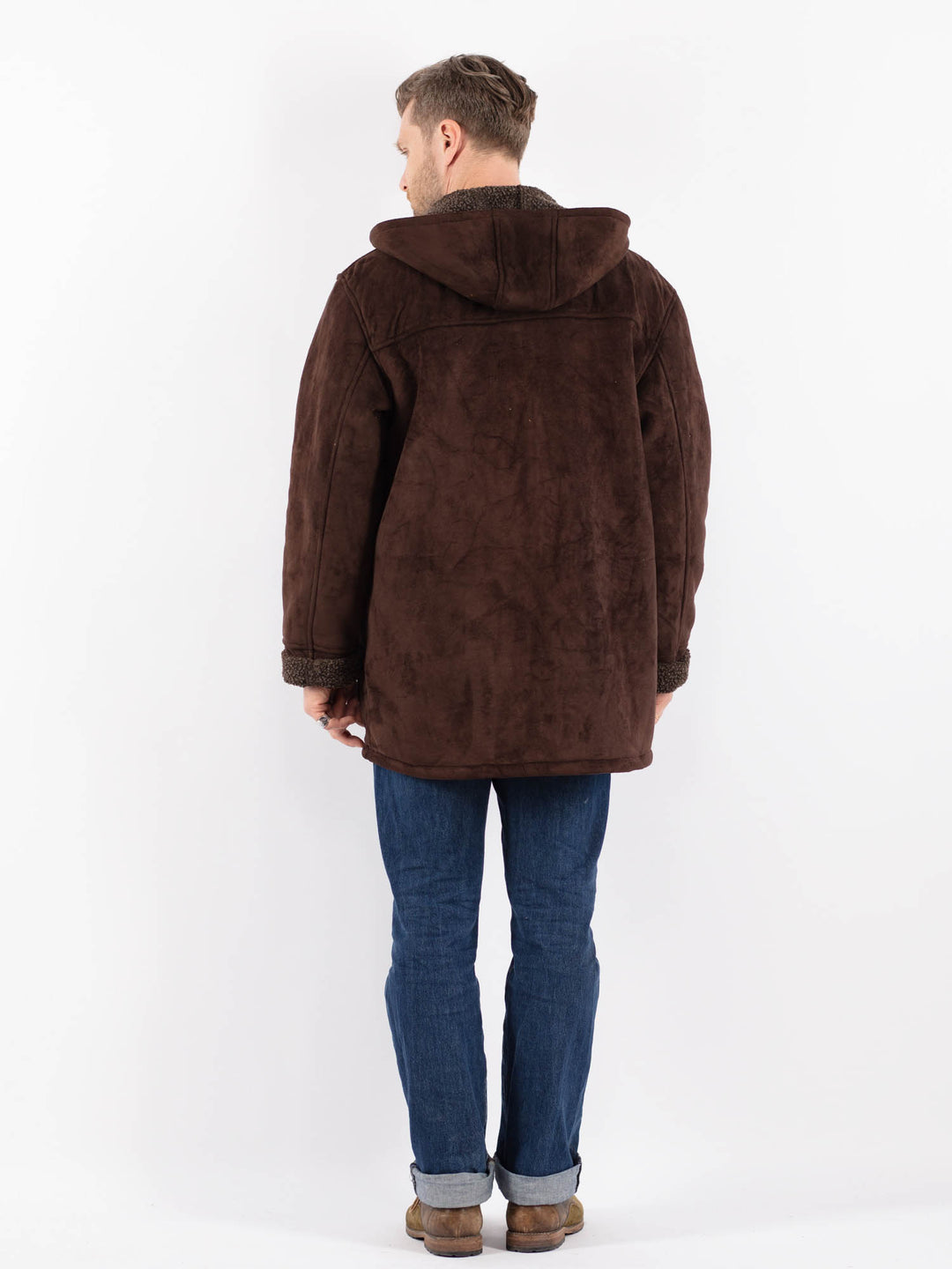Vintage 90's Men Faux Sheepskin Coat in BrownZ1551