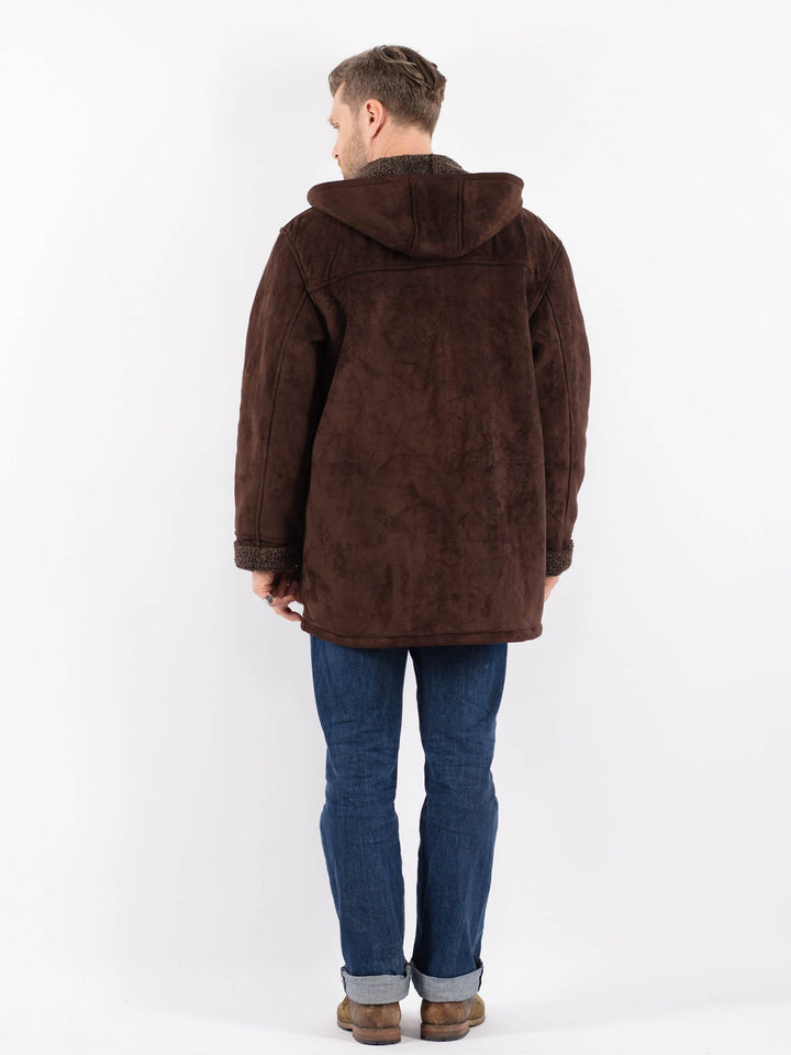 Vintage 90's Men Faux Sheepskin Coat in BrownZ1551