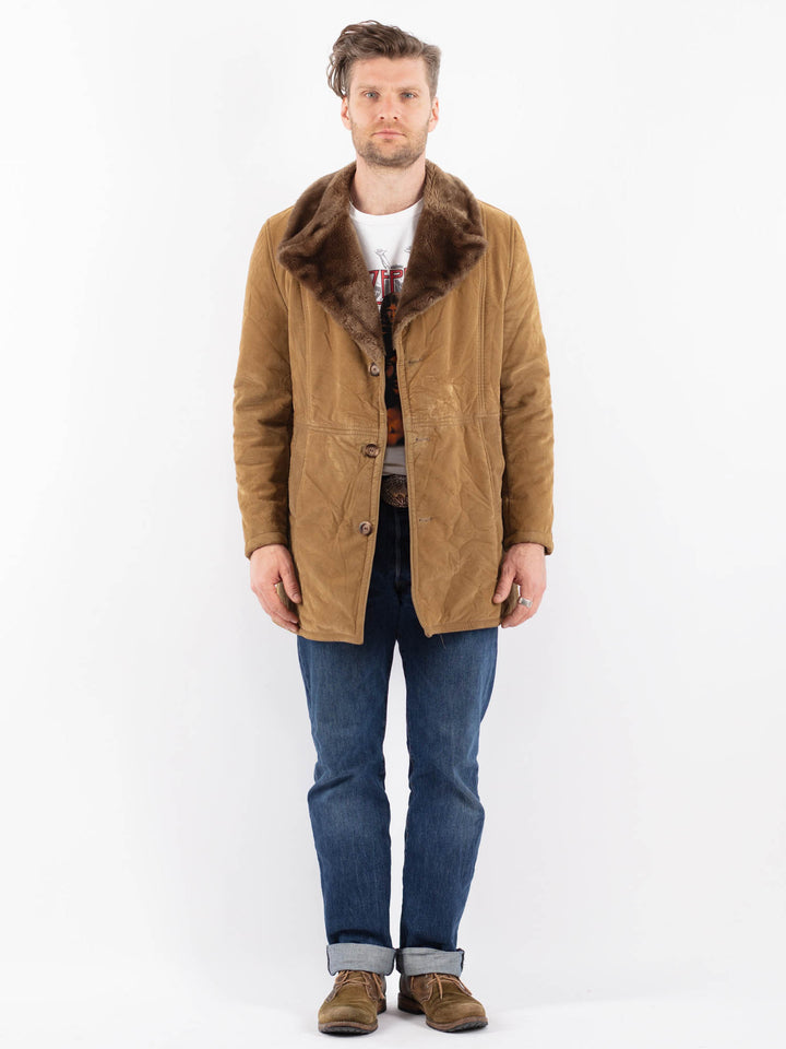Vintage 90's Men Faux Sheepskin Coat in BeigeZ1553