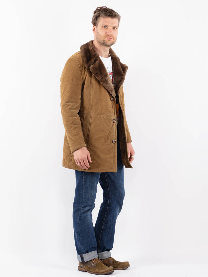 Vintage 90's Men Faux Sheepskin Coat in BeigeZ1553