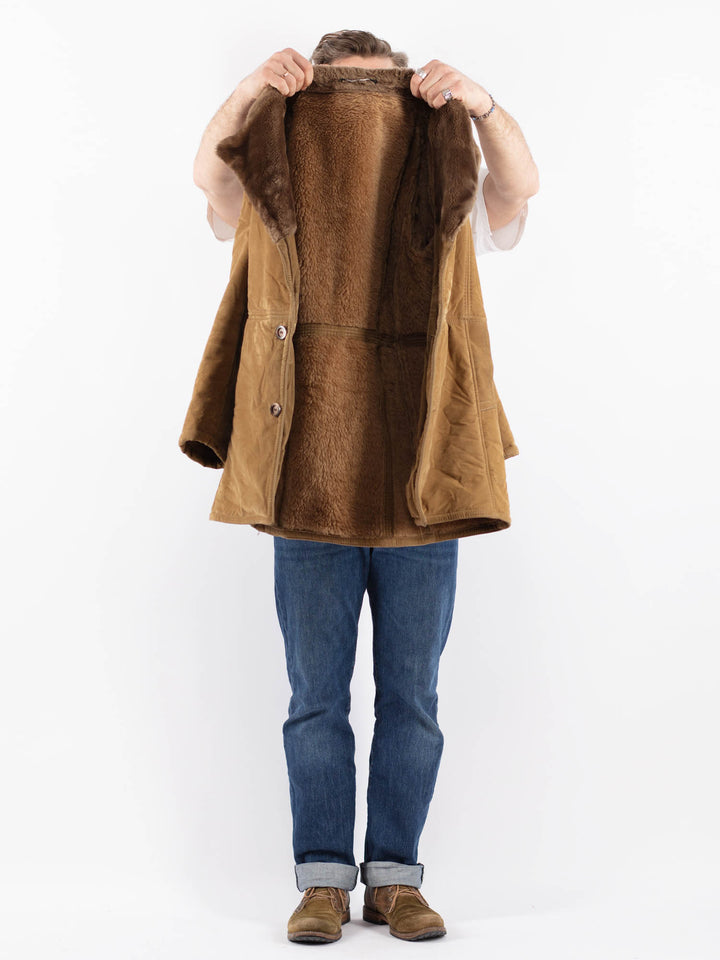 Vintage 90's Men Faux Sheepskin Coat in BeigeZ1553
