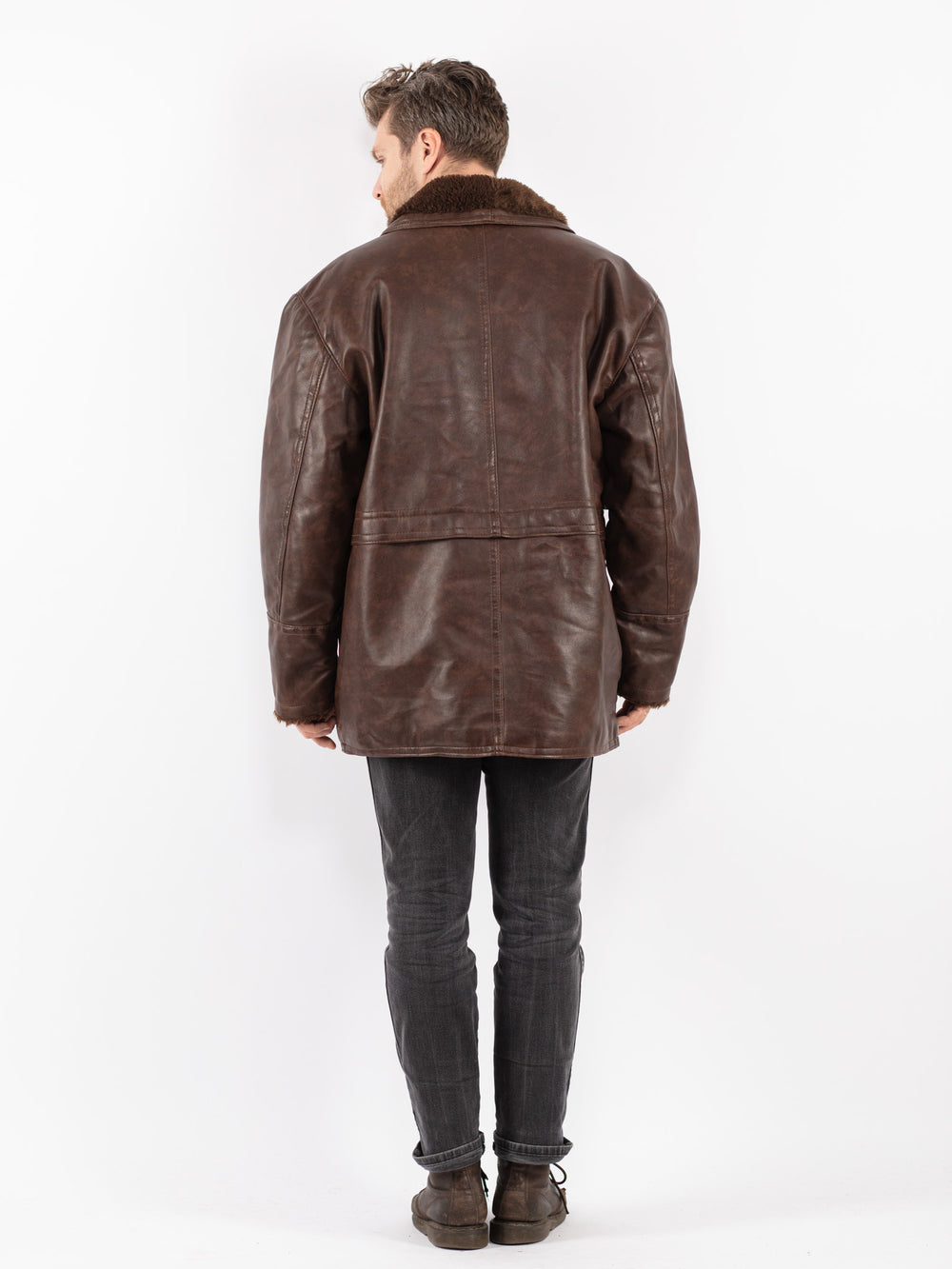 Vintage 90's Men Faux Sheepskin Coat in Brown