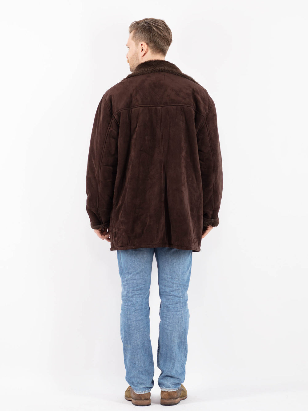 Vintage 90's Men Faux Sheepskin Coat in BrownZ1448