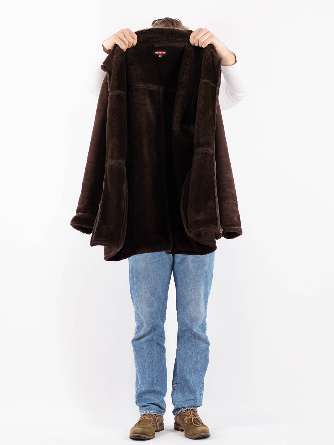Vintage 90's Men Faux Sheepskin Coat in BrownZ1448