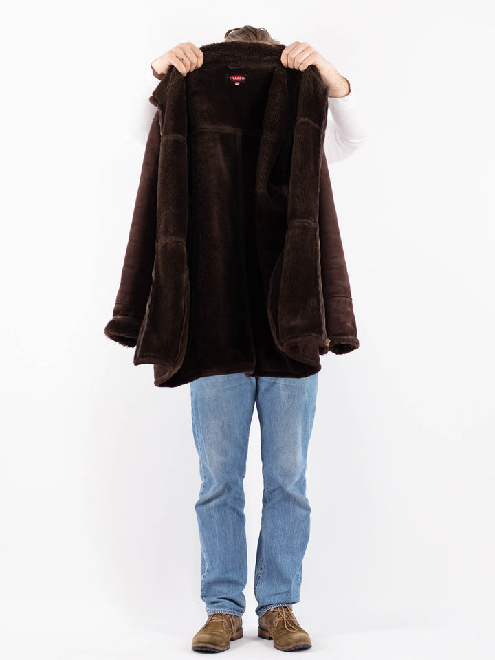 Vintage 90's Men Faux Sheepskin Coat in BrownZ1448