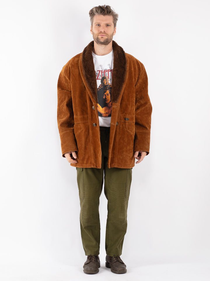 Vintage Men Faux Sheepskin Coat in Brown