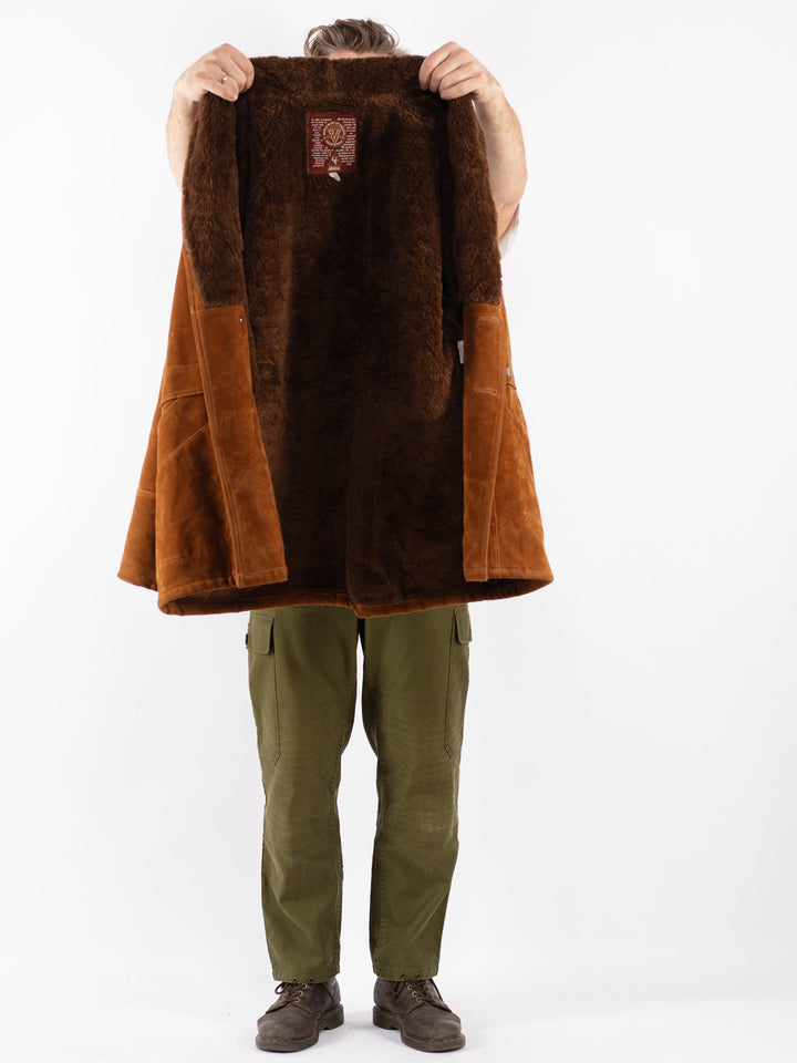 Vintage Men Faux Sheepskin Coat in Brown