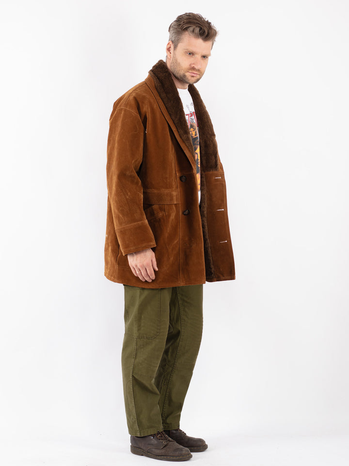 Vintage Men Faux Sheepskin Coat in Brown
