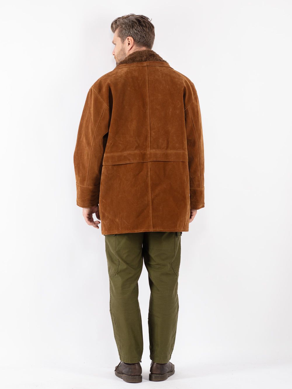 Vintage Men Faux Sheepskin Coat in Brown