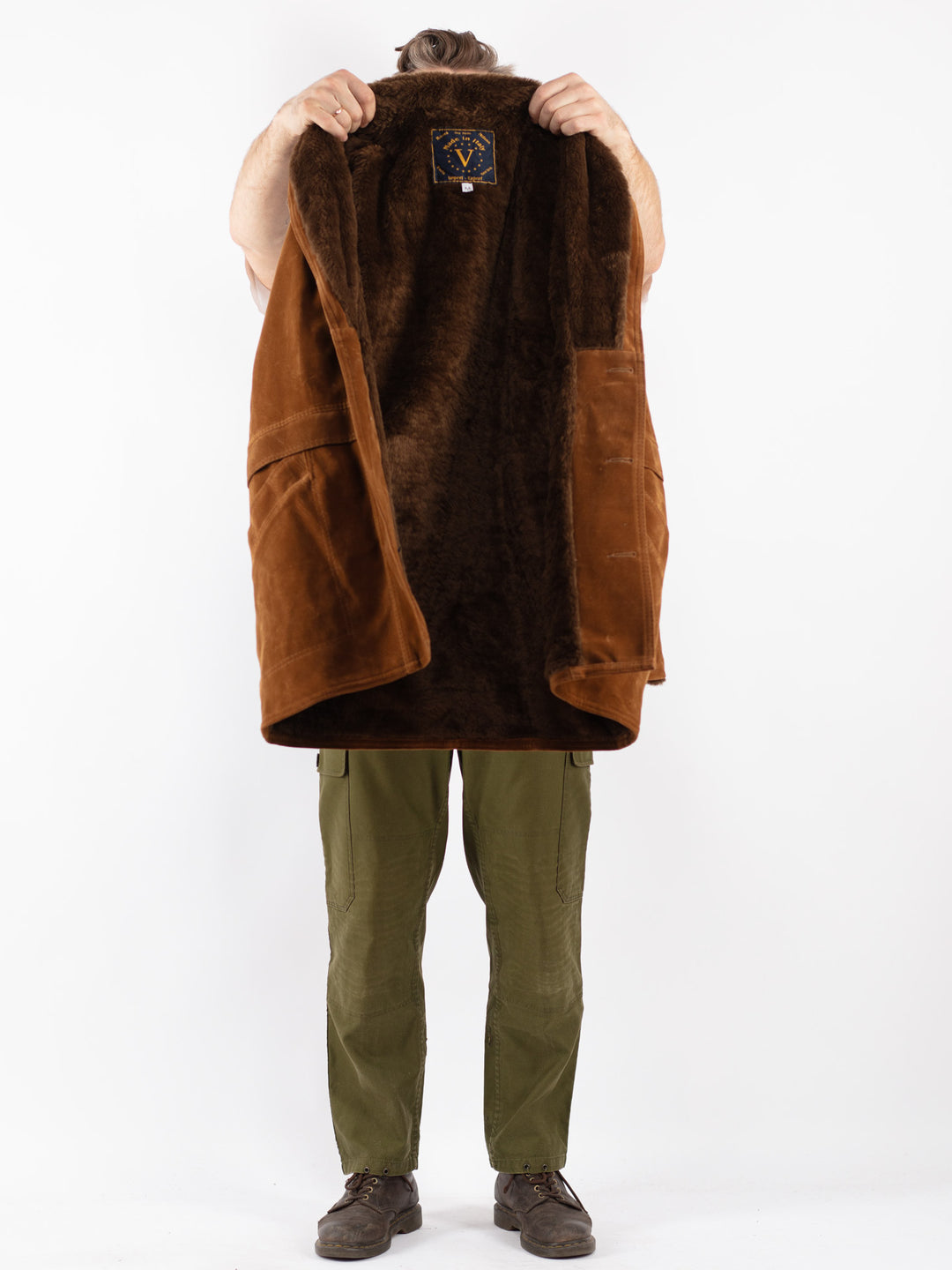 Vintage Men Faux Sheepskin Coat in Brown