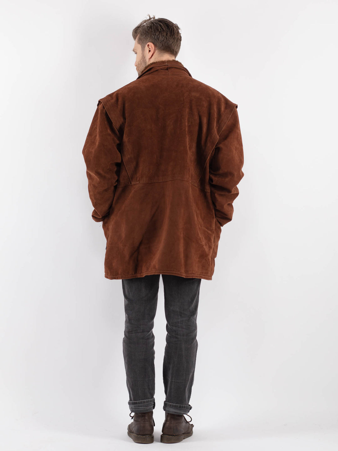 Vintage 90's Men Faux Sheepskin Coat in BrownZ565