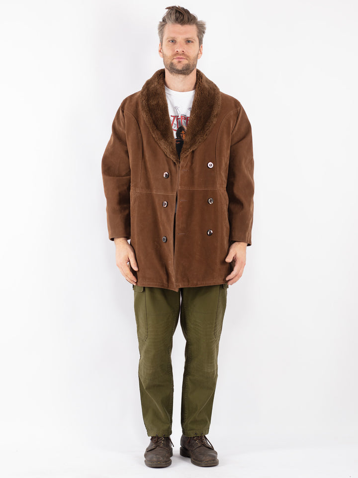 Vintage Men Faux Sheepskin Coat in Brown