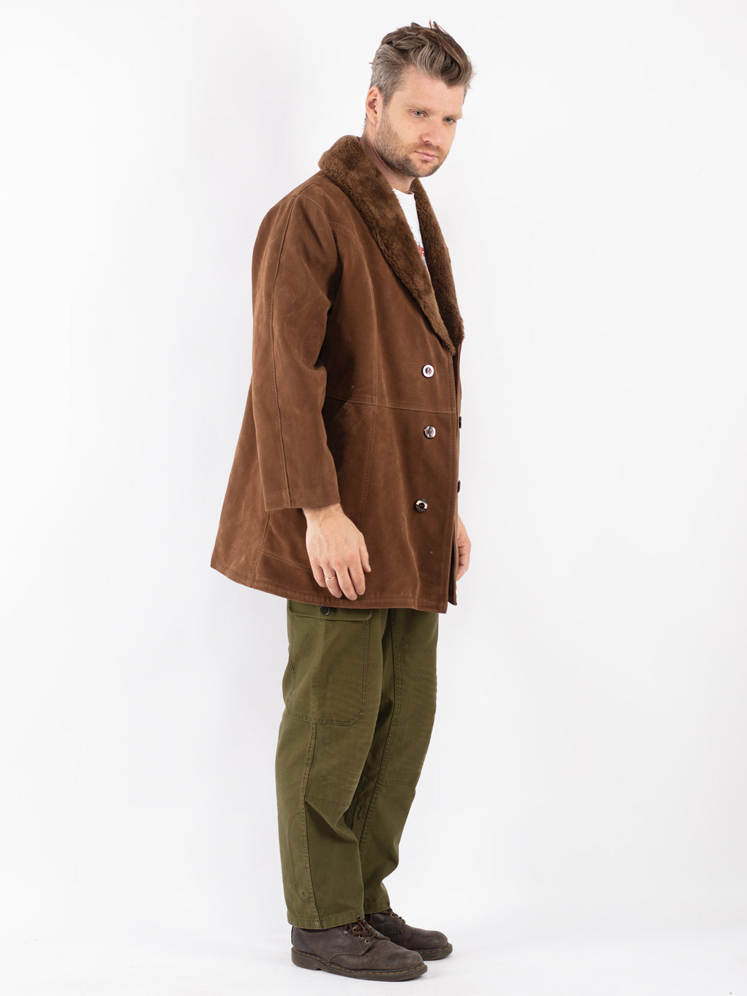 Vintage Men Faux Sheepskin Coat in Brown