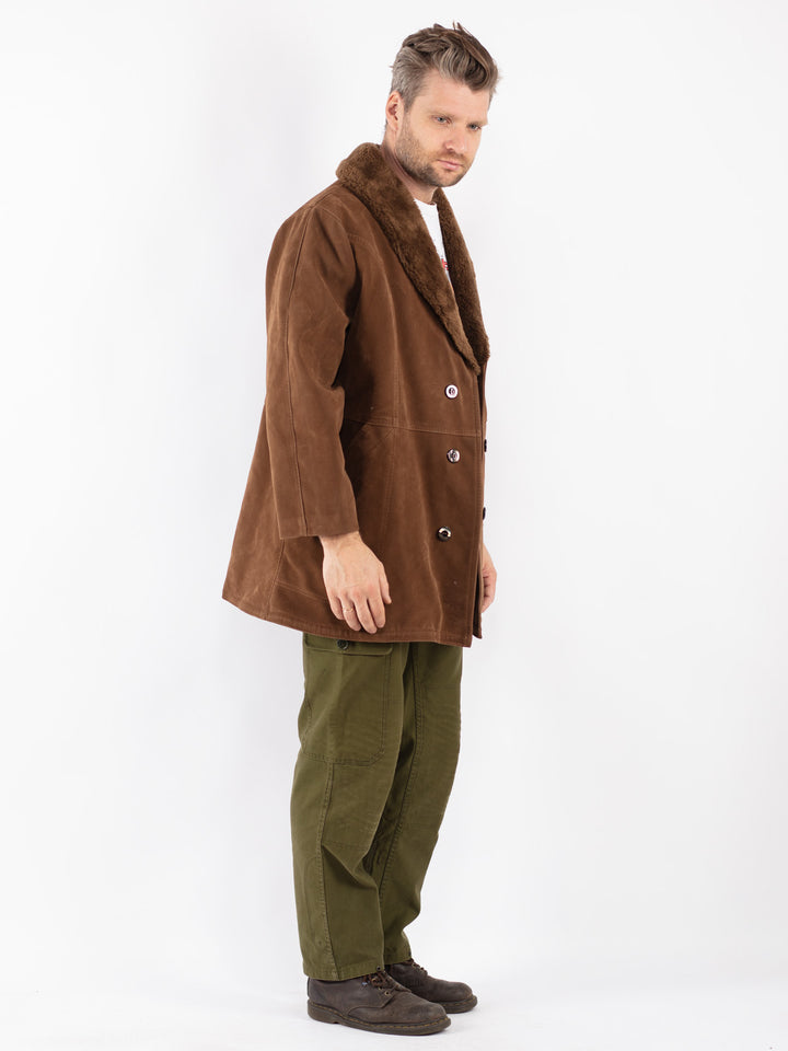 Vintage Men Faux Sheepskin Coat in Brown
