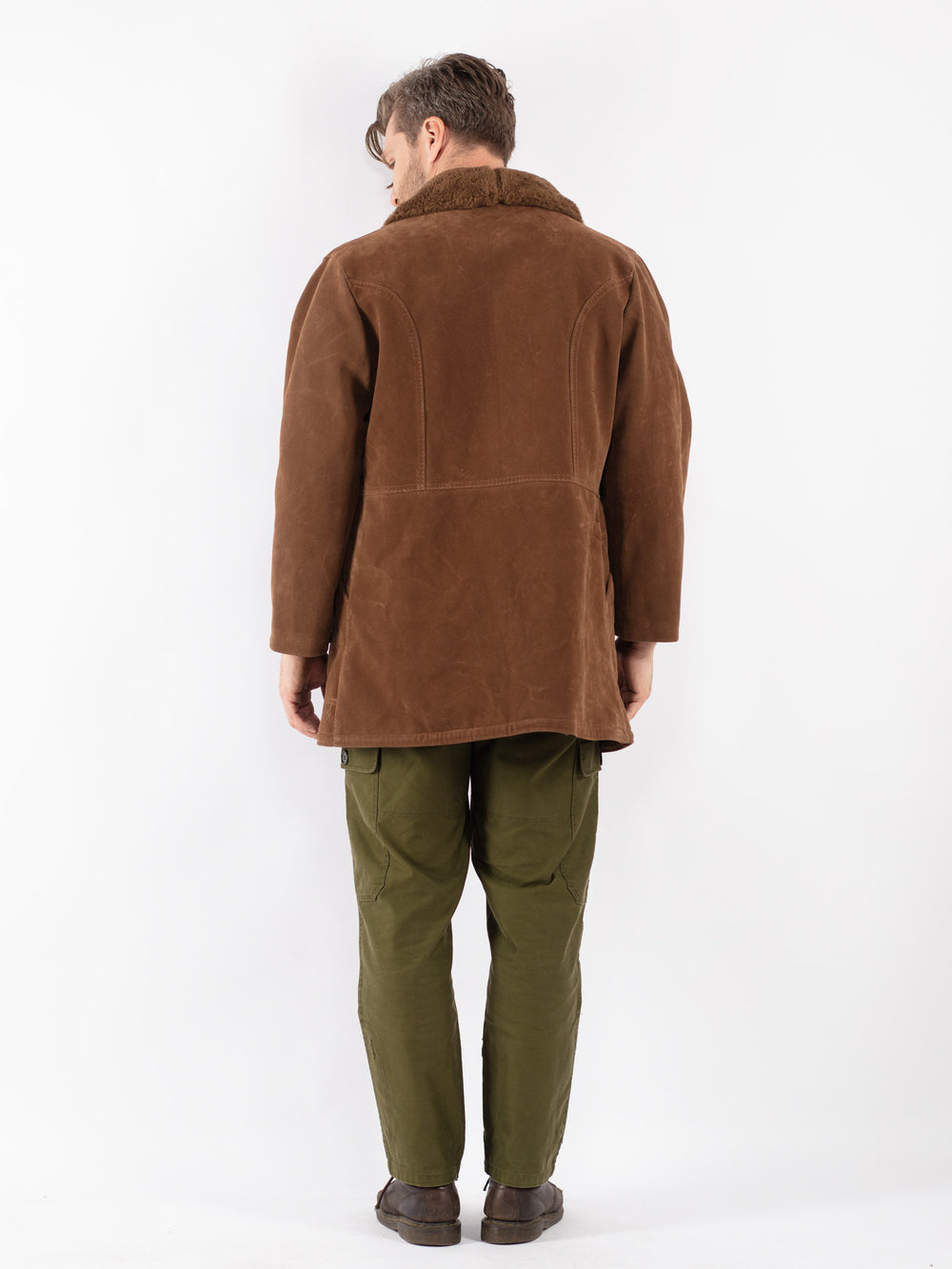 Vintage Men Faux Sheepskin Coat in Brown