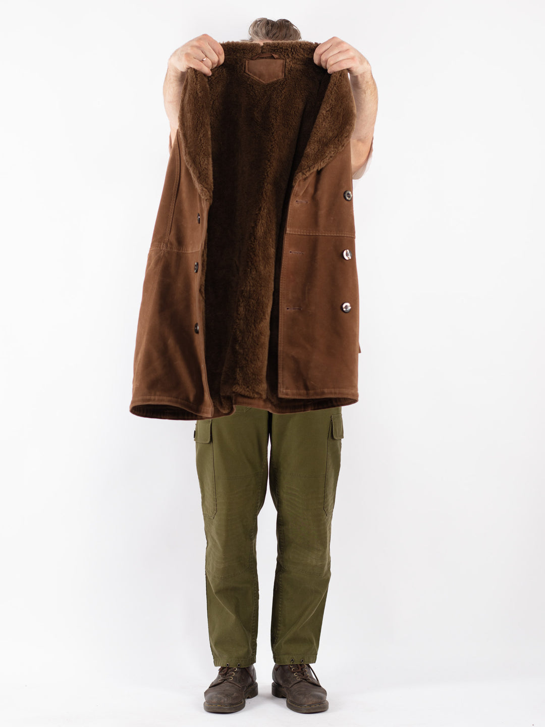 Vintage Men Faux Sheepskin Coat in Brown